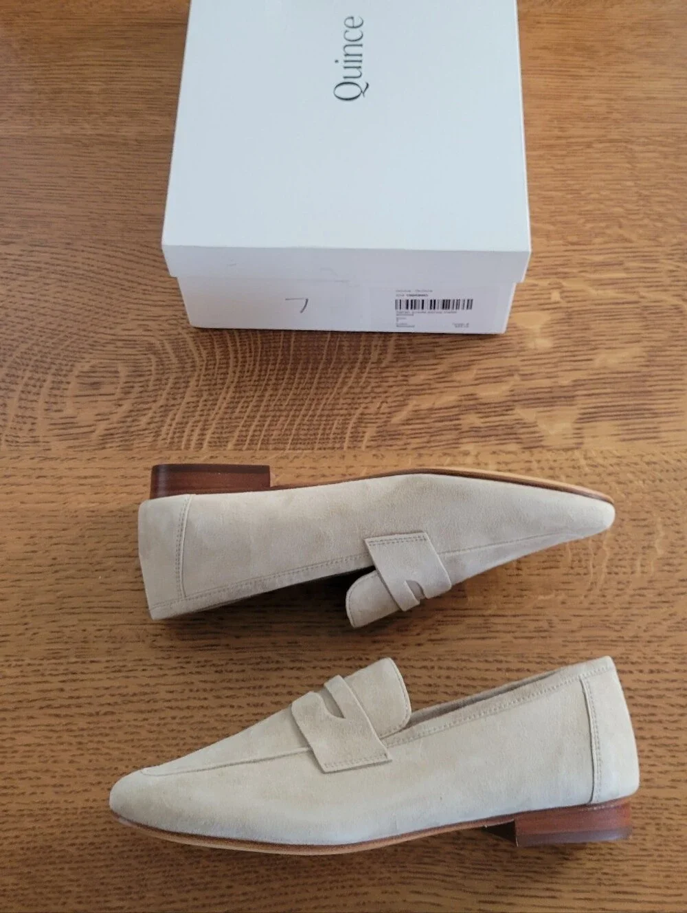 Quince Beige Suede Penny Loafers